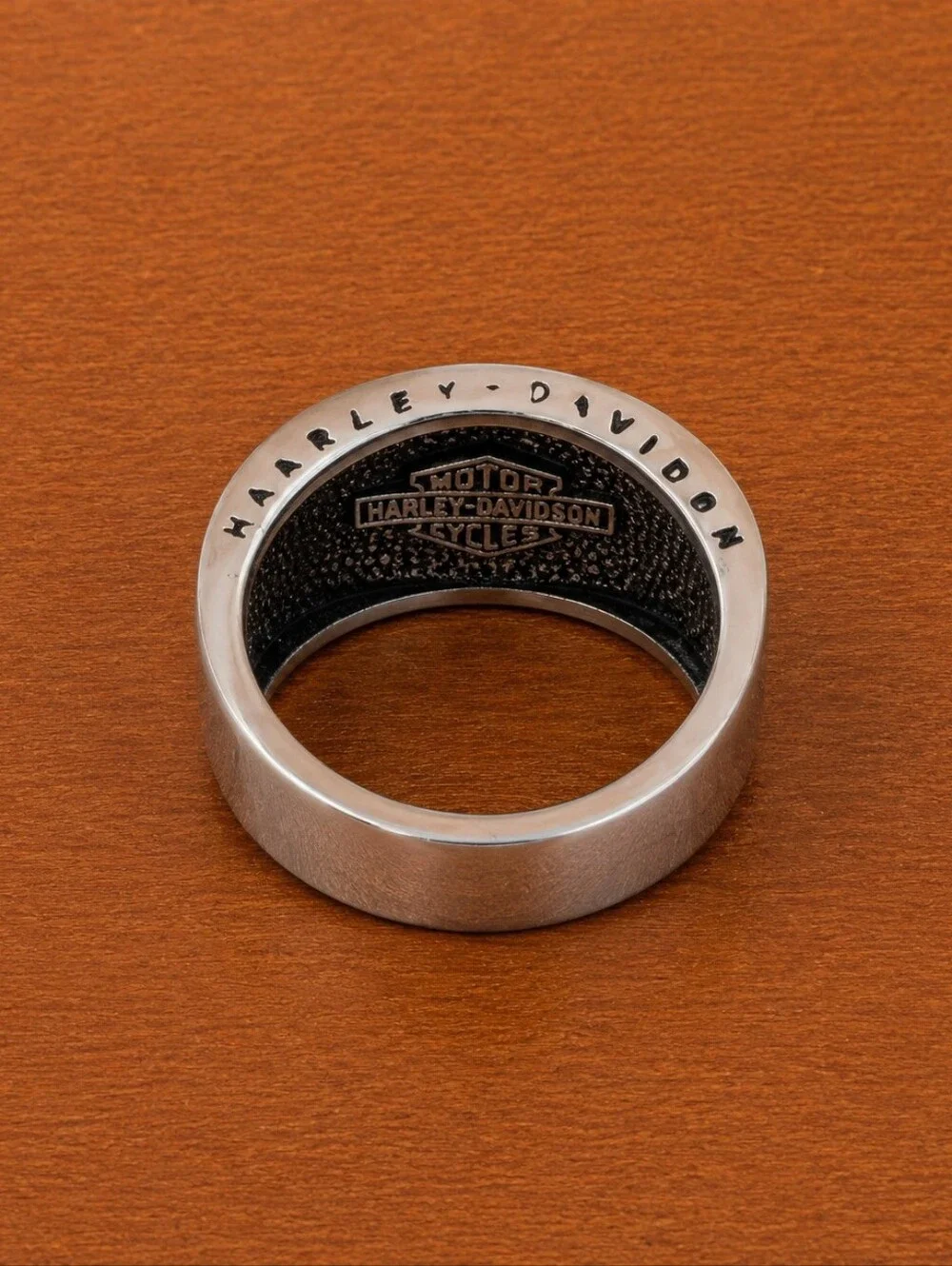 Harley-Davidson Stainless Steel and Black Engraved Logo Ring